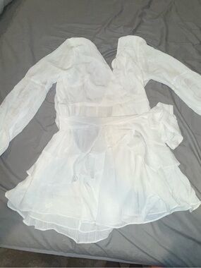 Selfie Leslie White Textured Mini Dress with Tie